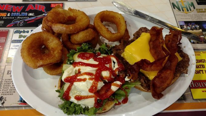 Burger with onion rings